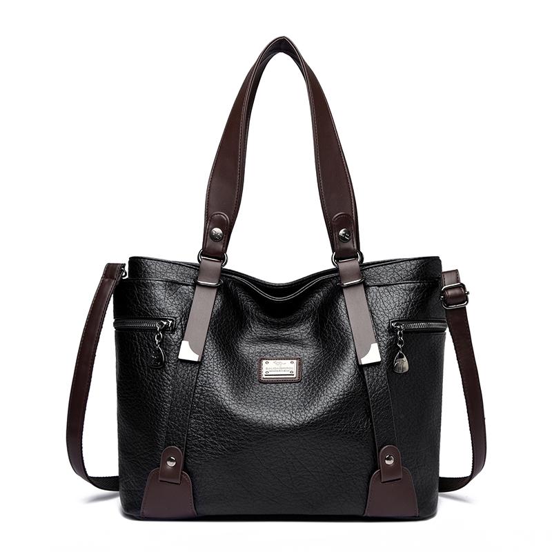 Women Vintage Faux Leather Tote Shoulder Bag, Large Capacity Commute Handbag with Detachable Crossbody Strap, Multi Zipper Pockets Retro Daily Travel