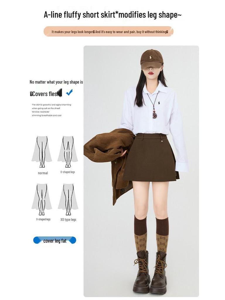 Women's High Waist Gray Wool Blend Skirt Shorts - Autumn/Winter A-line Slit Design, Slimming Hip-Hugging Fit.
