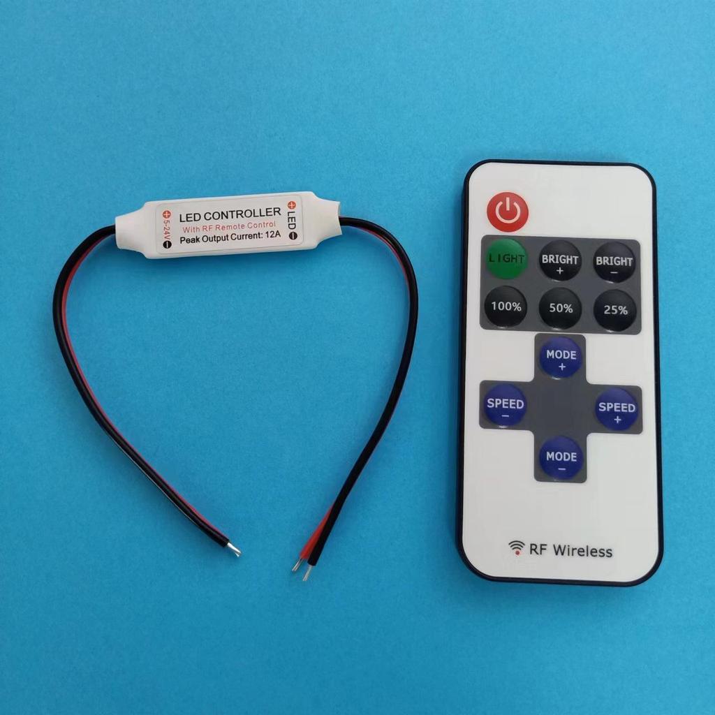Contrôleur RF Sans Fil pour Bandes LED (5-24 V) avec variateur et télécommande RF11 pour guirlandes à fil de cuivre monocolores