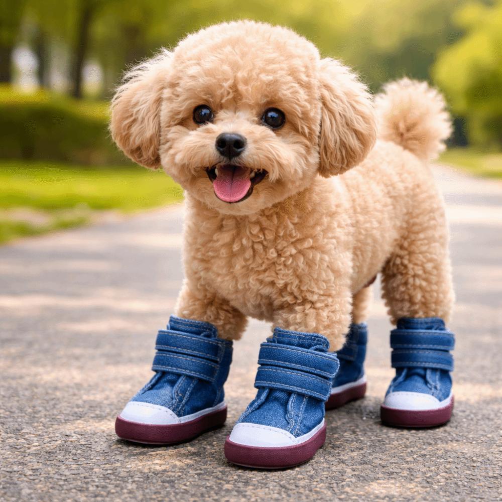 4pcs/set Adjustable Non-Slip Pet Shoes Wear-Resistant Breathable Dog Canvas Sneakers Rubber Soles Puppy Booties Casual Wear