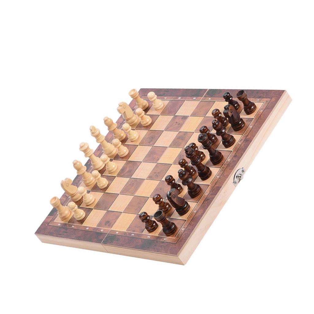 3in1 Portable Wooden Chessboard Folding Board Chess Game For Party Family Activities (34*34cm)