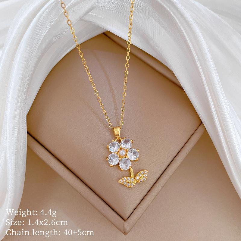 

Red Cherry Diamond Light Luxury Temperament Gorgeous Full Diamond Necklace Women S Versatile Collarbone Chain Titanium Steel Chain