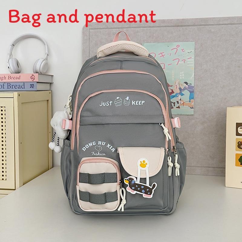 Simplified And Cake Letter Printed Student Casual Backpack With Plueh Pendant