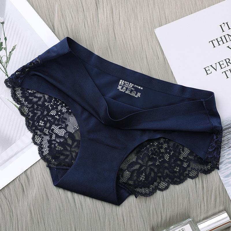 

Ультратонкие трусики из ледяного шелка со средней посадкой и кружевом - женский большой размер, дышащие, приятные к коже, бесшовные, с ластовицей из чистого хлопка XXL синий