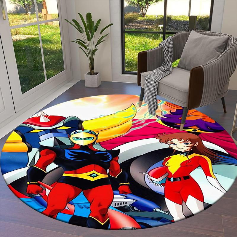 Grendizer Goldorak Anime Round Area Rug,Carpet Rug for Living Room Bedroom Sofa Playroom Decor,Non-slip Floor Mat Q0018