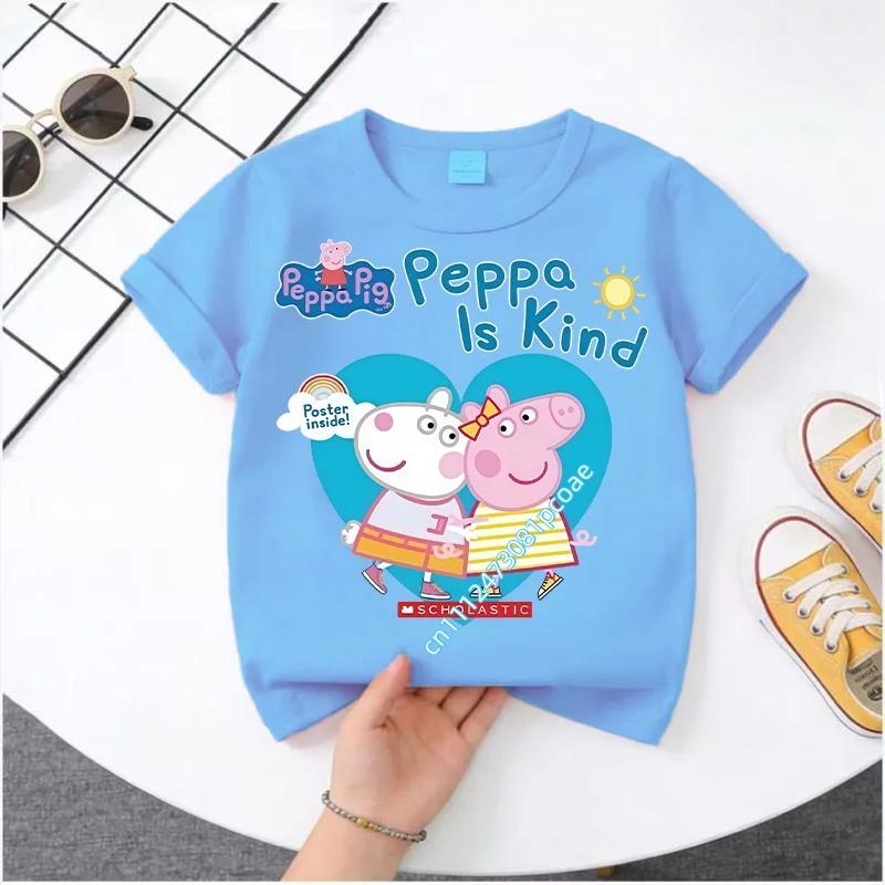Peppa Pig children's Polyester short-sleeved boys' sports shirt and girls' casual top, 2026 summer T-shirt with cartoon print