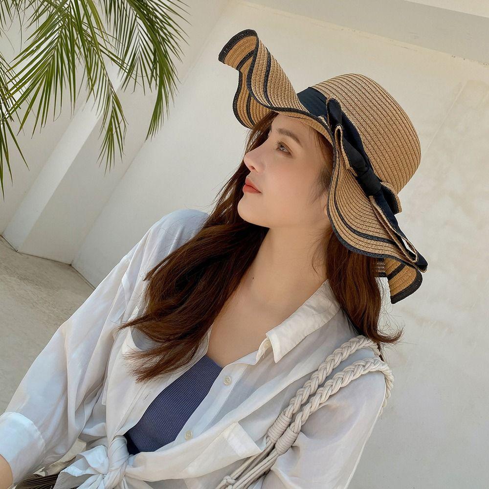 Wide Brim Straw Weave Sun Hat Bohemian Fisherman Hat Elegant Sunscreen Bucket Hat  Ladies/Girls