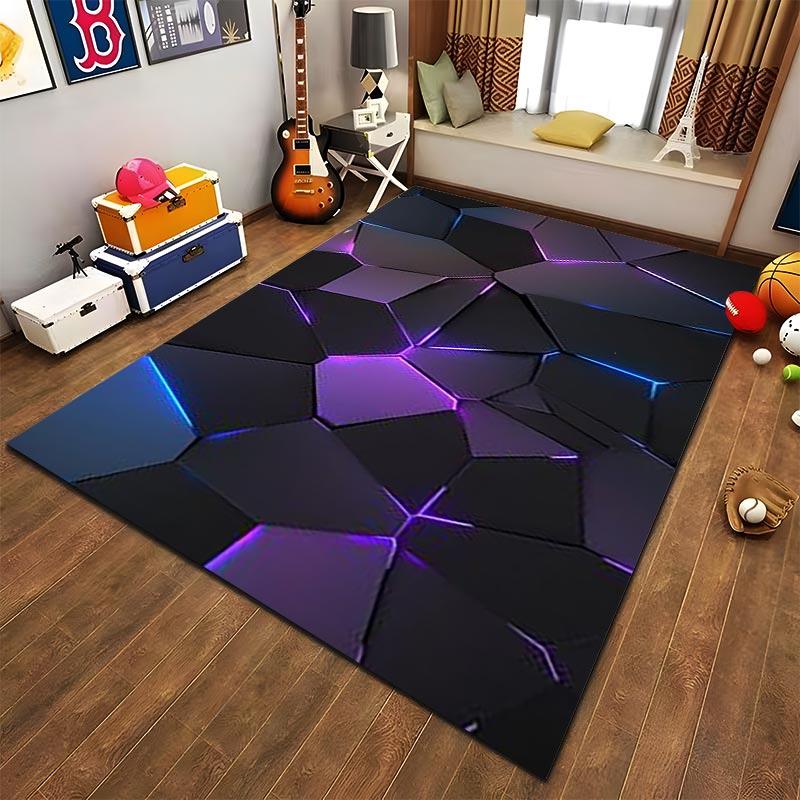 Futuristic Geometric Carpet with Neon Glow, Modern Home Decor Suitable for use as an anti-slip for living room bedroom sofas