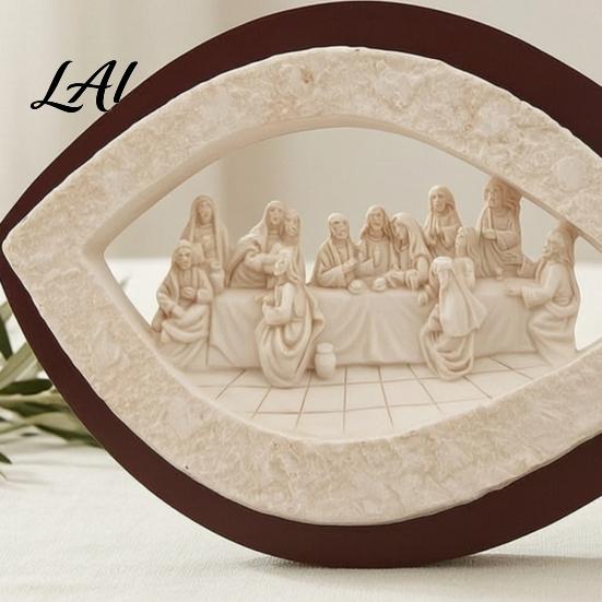 Religious Table Decor Fish Shape Last Supper Scene Statue Resin Sculpture Decorative Faith Unique Christian Gifts Art Ornament for Home Living Room