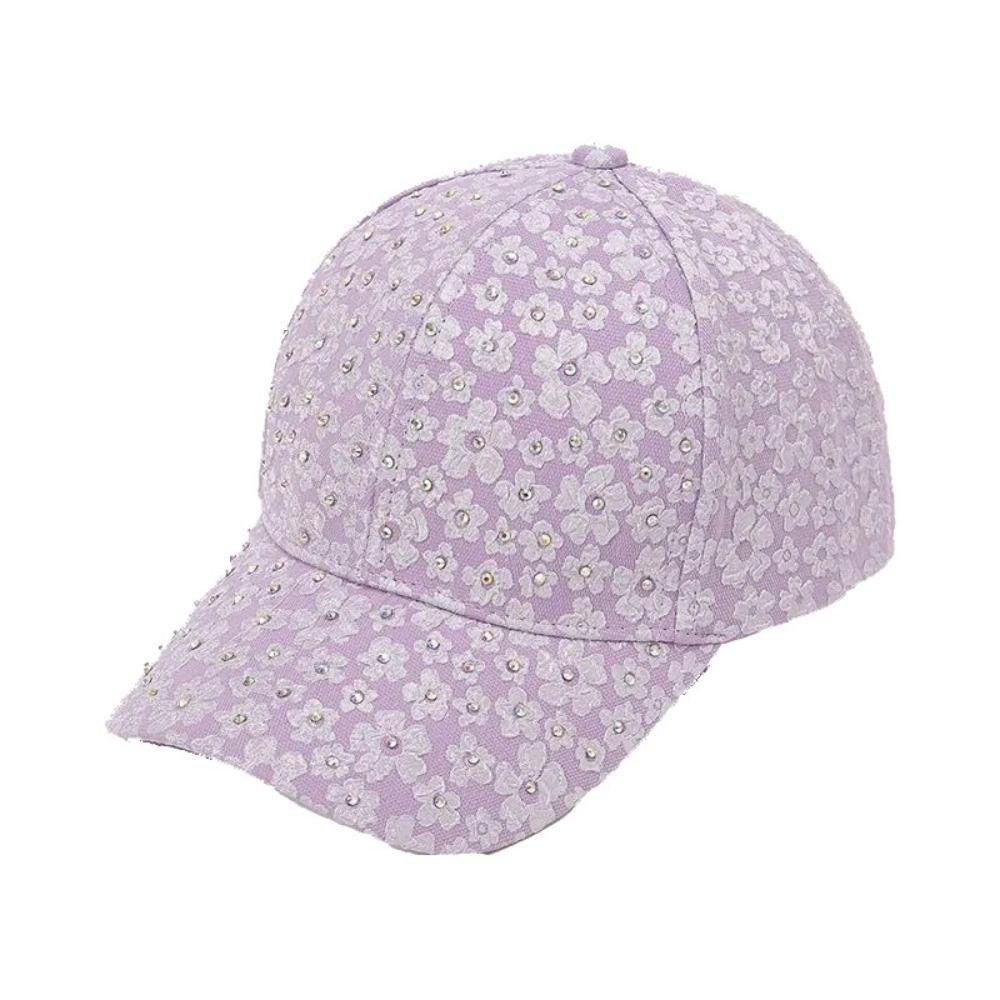 Casual Breathable Floral Baseball Cap Rhinestone Decoration Sun Protection Elegant Hat Adjustable Outdoor Sun Hat Summer Wear