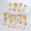 IF ME Floral Gemstone Ring Set For Women Vintage Irregular Lava Texture Opal Inlaid Rings Trendy Statement Jewelry