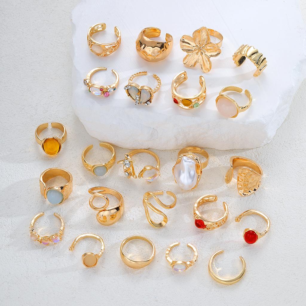 IF ME Floral Gemstone Ring Set For Women Vintage Irregular Lava Texture Opal Inlaid Rings Trendy Statement Jewelry