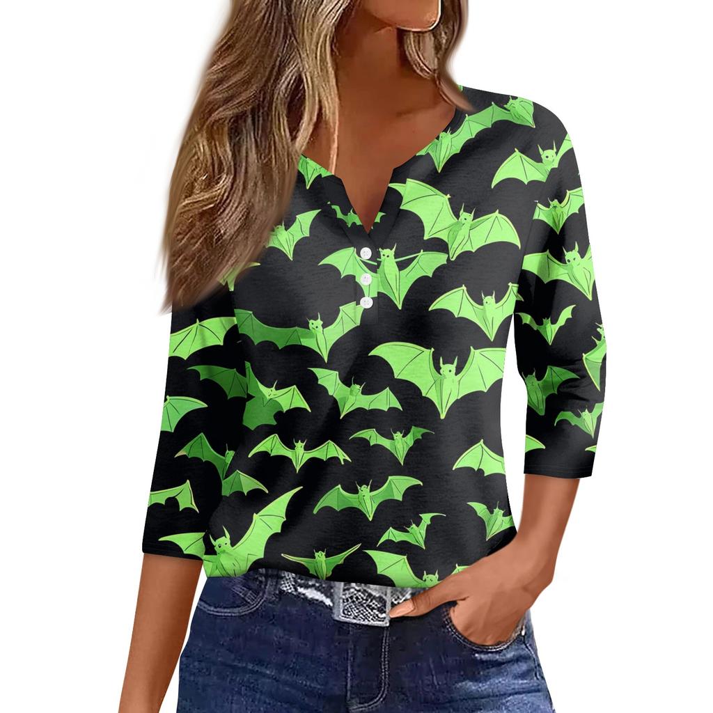 Women's Casual Fashion Sexy Comfortable V-Neck Halloween Seven Sleeve Top