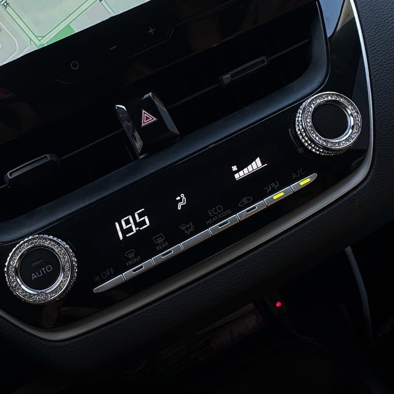 

ONGOXD Toyota Corolla Starter Switch Ring Air Conditioner Knob Diamond Crystal Decoration Plate Interior air conditioner knob cover срібний