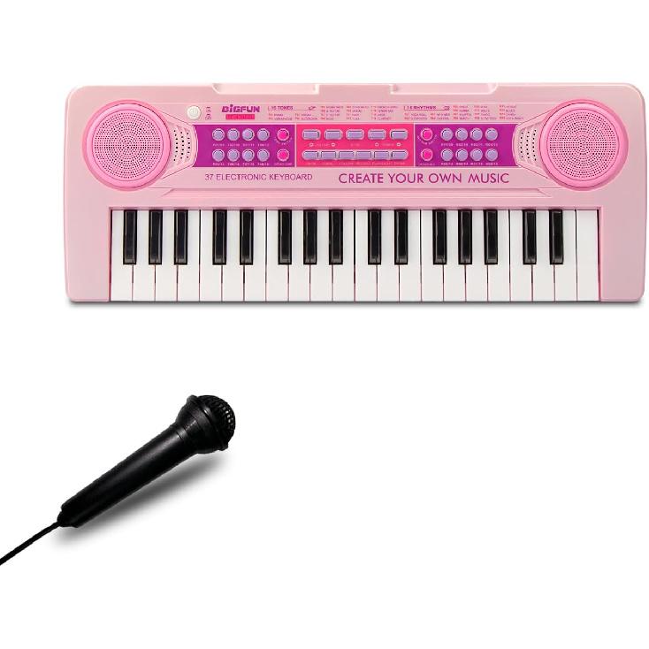 Kids Piano Keyboard Toys, 37 Keys Music Keyboard Piano for Kids with Microphone, Learning Educational Toddler Keyboard Toys for Kids Ages 3-8 (Pink)