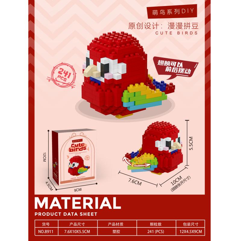 Cute Colorful Parrot Small Particle Building Block Micro Blocks Toys Sets Animals 3D Models Ornament Gifts