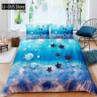 Blue Green Coastal Quilts Full Queen Size Bedding Coverlet Soft Starfish Bed Cover Ocean Quilt Set Seaside Home Decoration 3 Pcs