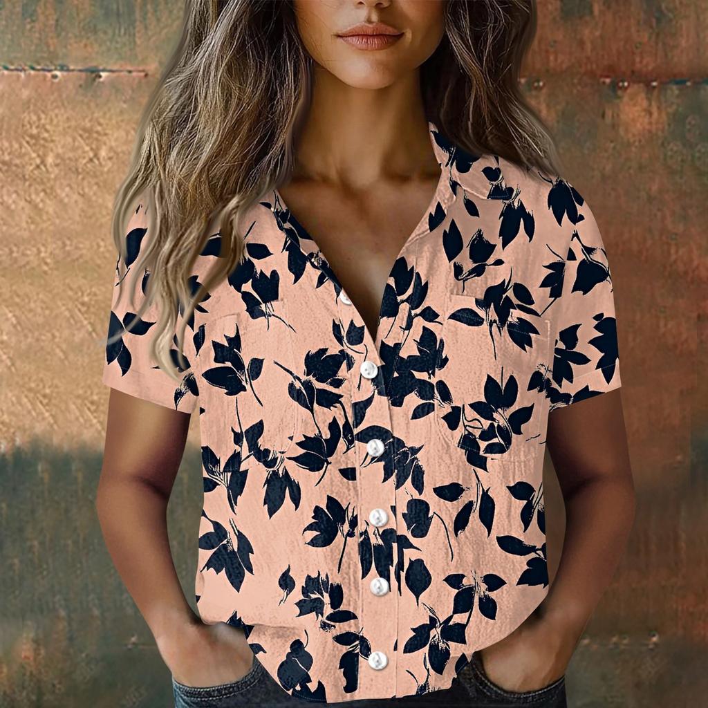 Damskie Bluzki Bawełniano-Lniane Koszule z Krótkim Rękawem Luźne Boho T-shirty Vintage Bluzki