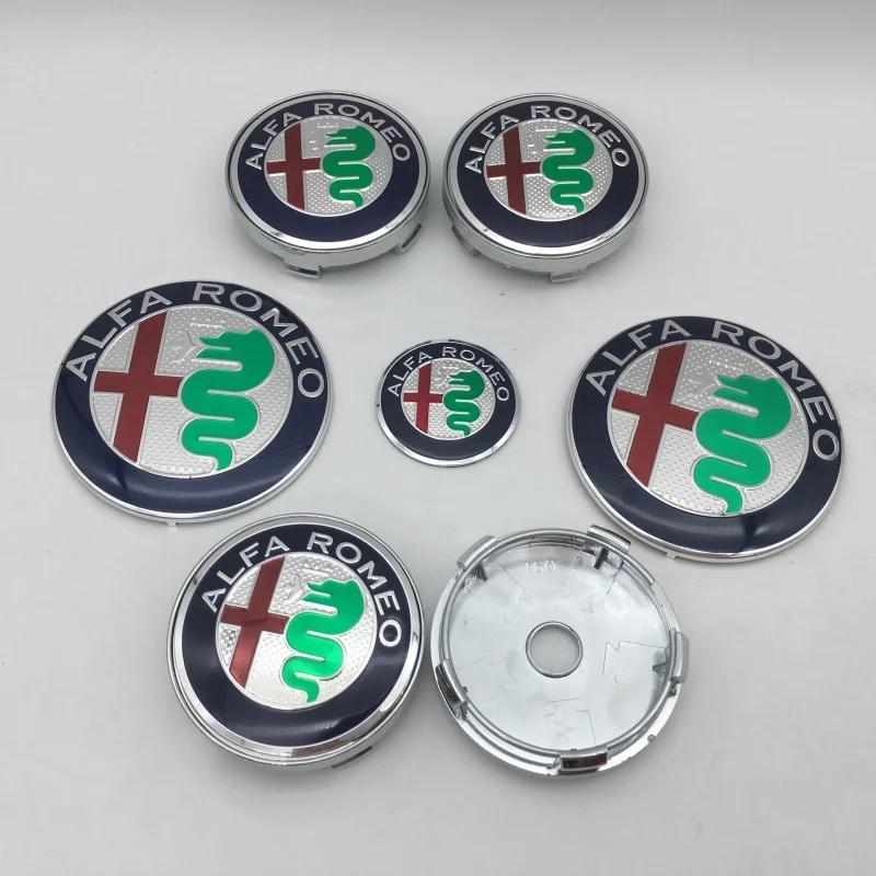 For Alfa Romeo Ri1Hub Caps 7pcs ForAlfa Romeo Car Emblem Wheel Cover Caps Front Hood Badge Rear Trunk Steering Sticker Styling 2x74mm 4x60mm Cap 1