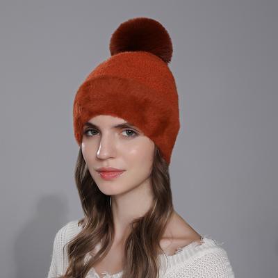New Women Warm Plus Velvet Hat Fashion Faux Rabbit Fur With Pompom Soft Beanies Winter Female Cute Hats For Girls