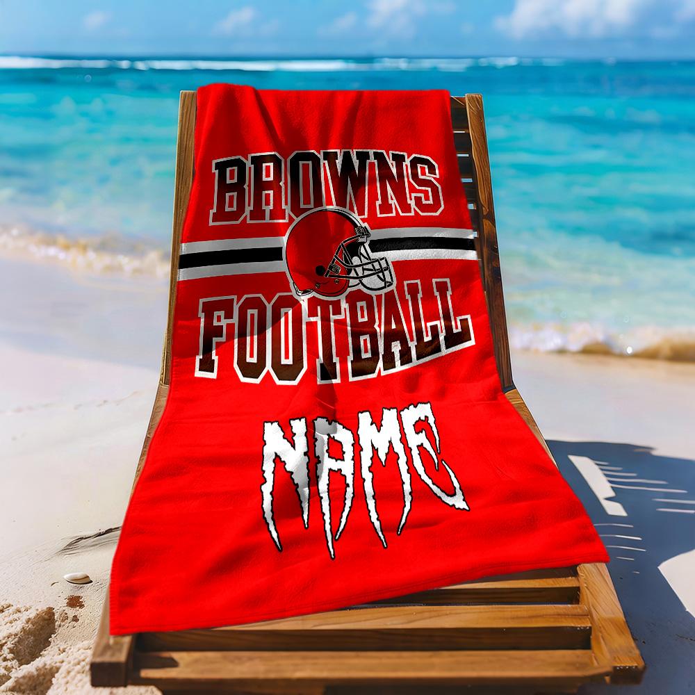 Browns Football Team Spirit Personalized Text Beach Towel Super Soft & Absorbent Perfect for Traveling Yoga Camping and Swimming