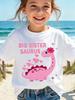 Big Sister Saurus Kids T Shirt Cute Pink Heart Flower Print Short Sleeve Tees Girls Soft Cotton Casual Top Beach Daily Wear Gift