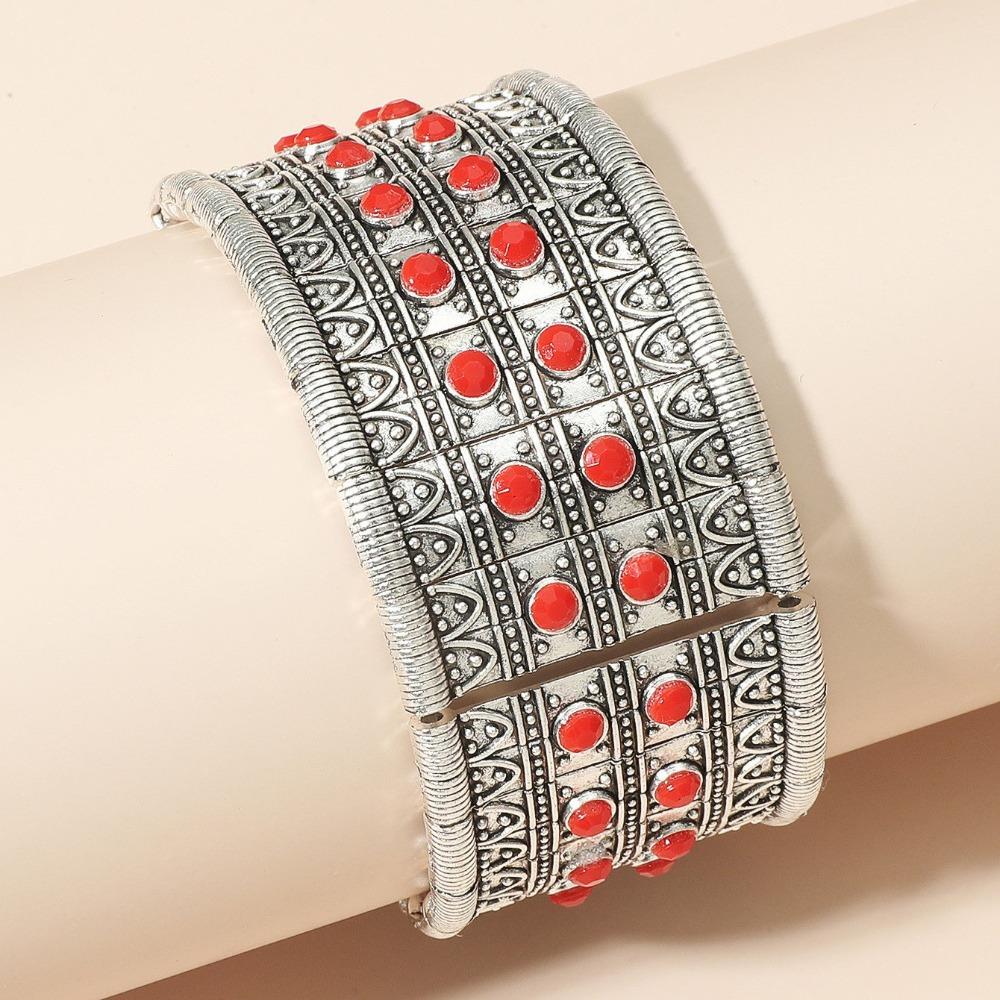 European and American Ethnic Style Personalized Retro Alloy Turquoise Elastic Bracelet Women's Bohemian Bracelet Jewelry