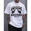 European Sizes Men'S Funny Brother Pattern T-Shirt | White with Black Bold Letter Print, Loose Casual Daily Shirt, All Seasons Machine Washable