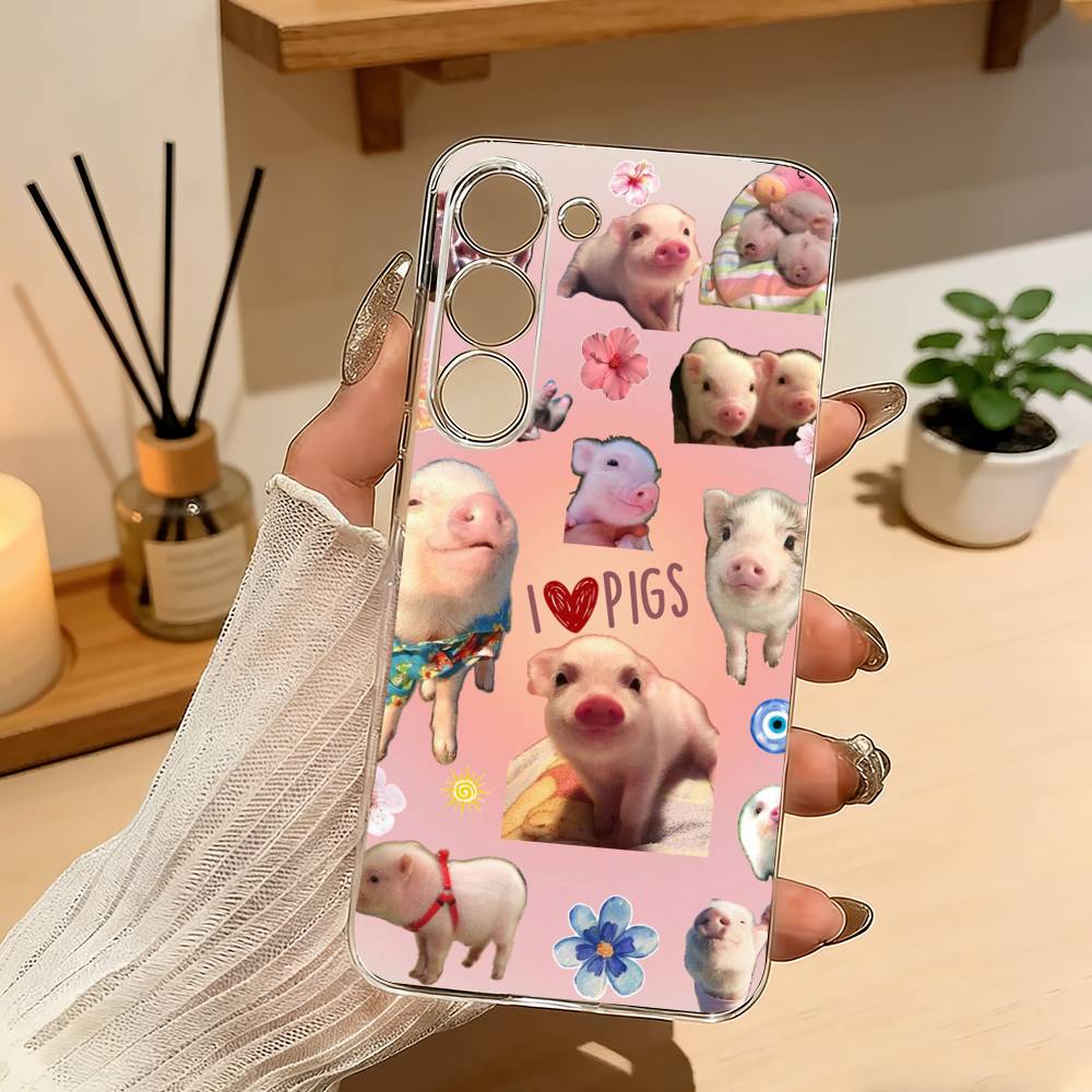 Lovely Cute Piggy Phone Case For Samsung A10 A12 A31 A40 A70 Transparent Cover