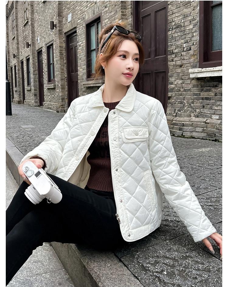 Thin Short Rhomboid Winter Jacket with Turn Down Collar