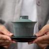 140ml Blue Stone Glaze Ceramic Gaiwan Vintage Sancai Bowl Japanese Style Tea Ceremony Bowl