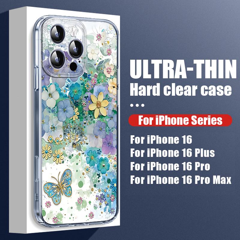 

Для iPhone 16 Plus 15 14 Pro 12 13 Pro Max 11 ударопрочный цветной узор бабочки жесткий ПК прозрачный тонкий защитный чехол для объектива телефона чехол iPhone11