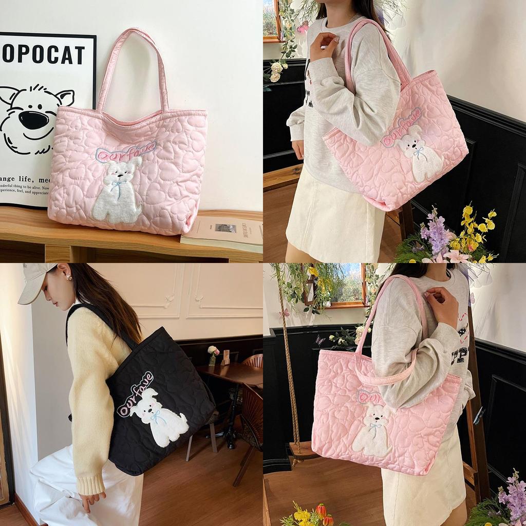 Cute Dog Tote Bag With Embroidered Heart For Daily Commuting And Street Style