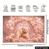 2D Plane's First Birthday Party Banner Background - Pink Teddy Bear Theme, Combined with Pink and Gold Balloons and Rose Flowers
