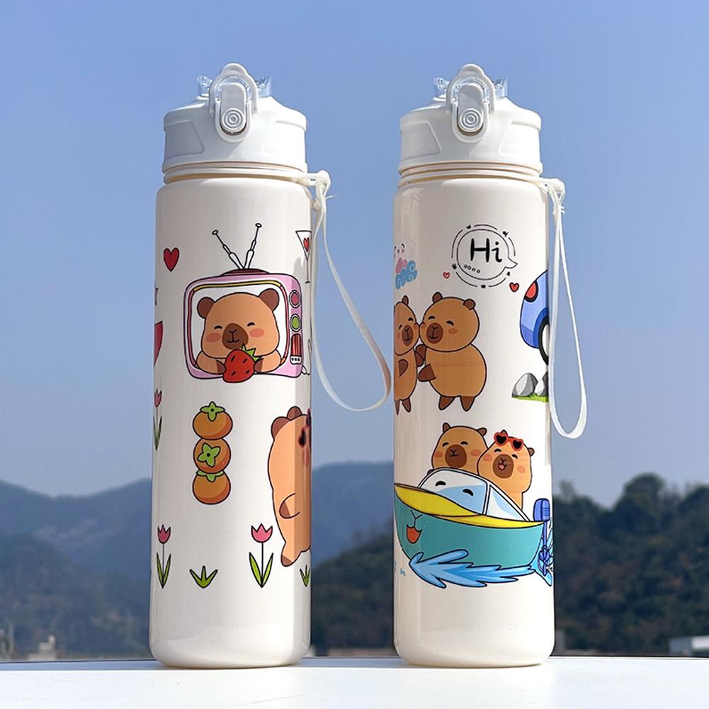 800ml Capybara Cute Water Cup with Straw & Handle Travel Water Cup Large Capacity Kawaii Water Bottle for Boys Girls Daily Use