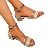 New Thick Heel Open-toed Sandals Women's 2025 Summer One-word Buckle Strap High Heel Sequins Women's Shoes Fashion Sandals Silver