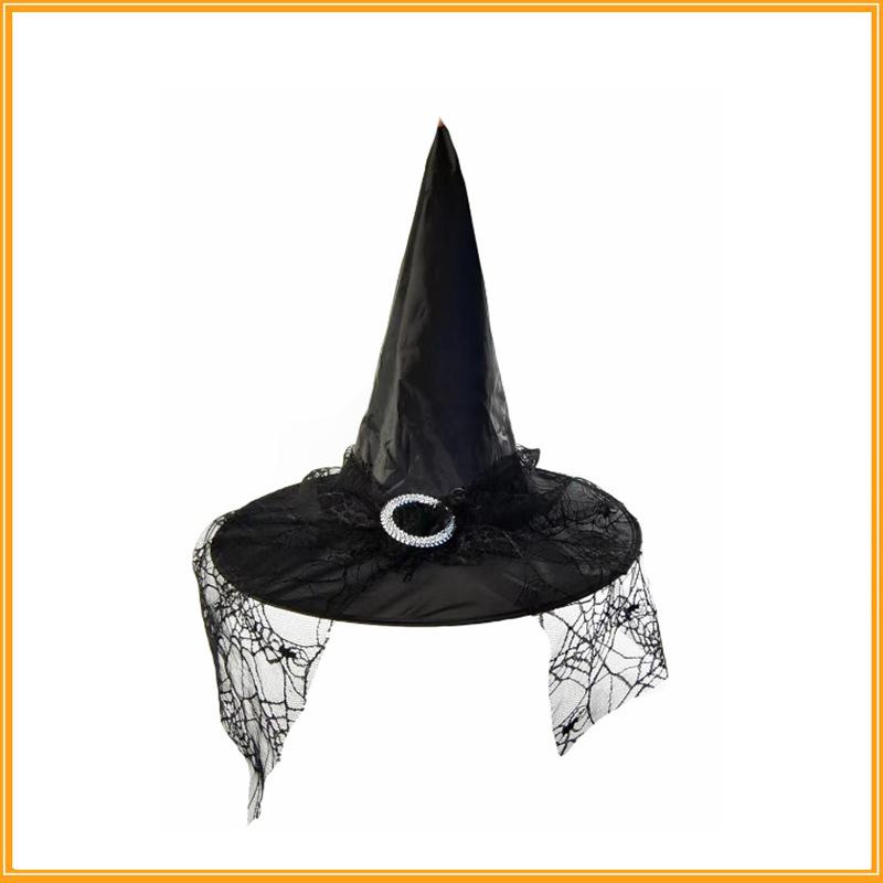 Mysterious Witch Hat with Lace Veil - Halloween Magician Costume Accessory