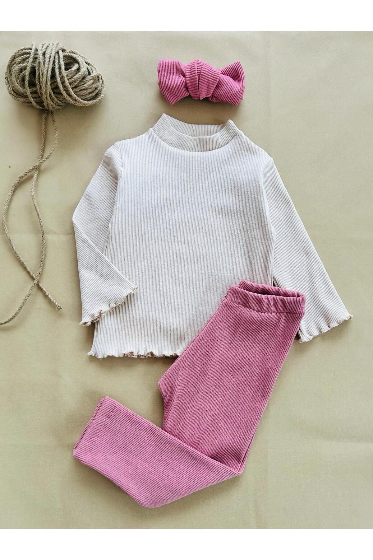 

Дитячі еластичні легінси-бандани для дівчинки, 3 шт 1 Yaş рожевий