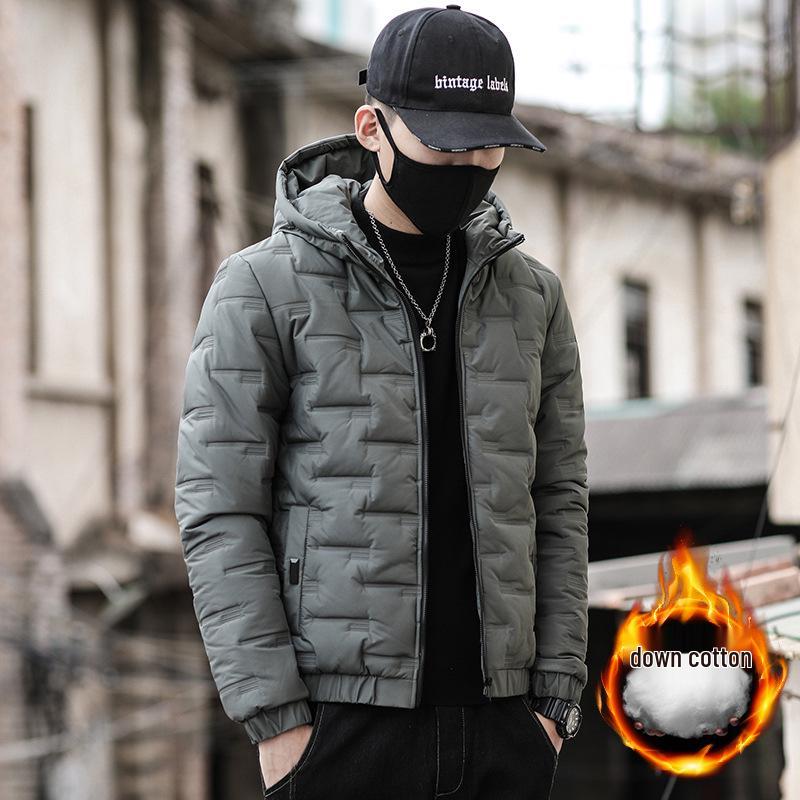 

Чоловіча зимова приталена бавовняна куртка з капюшоном у корейському стилі - Модна синя повсякденна куртка L армія зелений колір