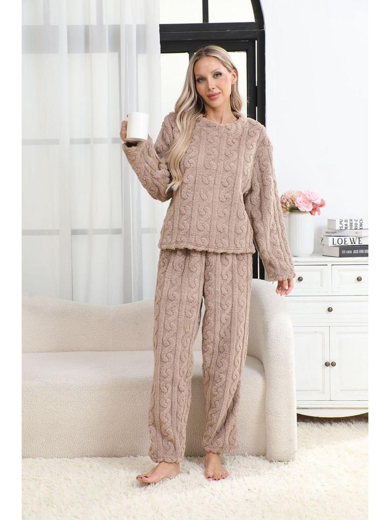Women's Flannel Rib-Knit Pajama Set - Casual and Solid Color (2025)