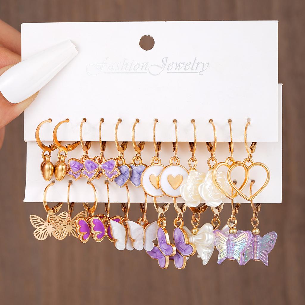 24pcs/set Butterfly Love Heart Hoop Earrings Sets for Women Exquisite Design Dangle Earrings Shared Jewelry Gifts