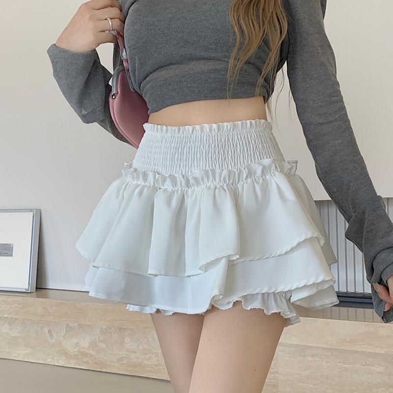 Damen Einfarbiger, süßer, bauschiger Rock mit hoher Taille