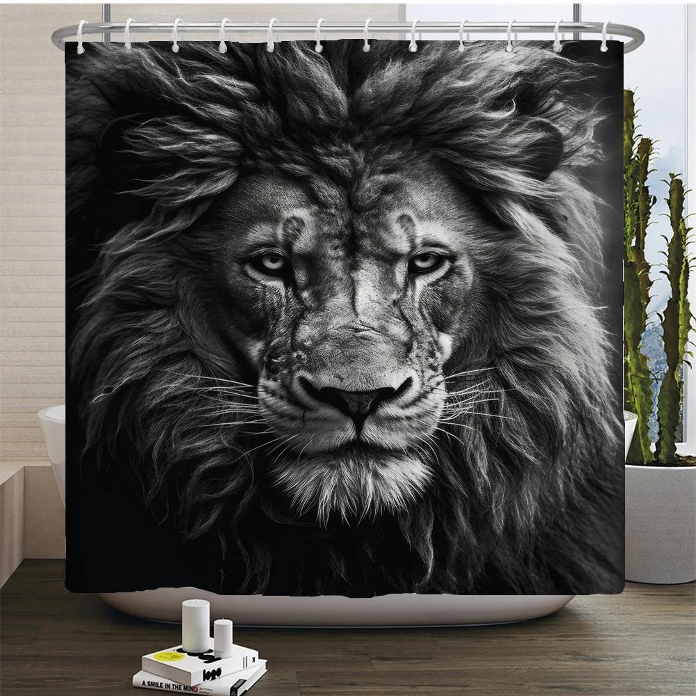 Lion Pattern 3D Printing Shower Curtains Home Decor Multi-size Grey Shower Curtain Animal Waterproof Bath Screen for Bathroom
