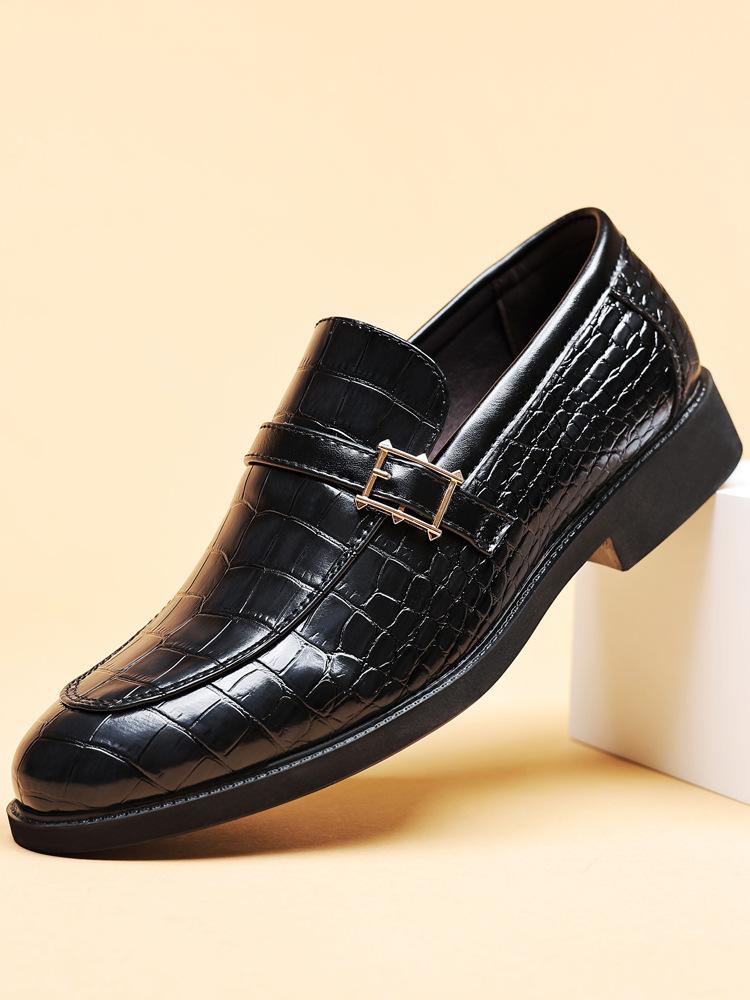 

Кожаные туфли мужские деловые повседневные туфли с узором под крокодила мужские туфли-педали британской и корейской версии с острым носком повседневные туфли больших размеров 43 чёрный