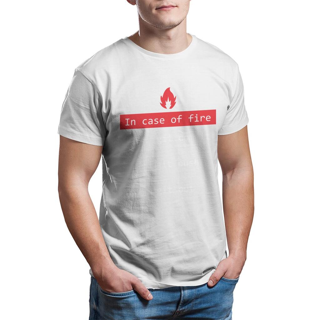 In Case Of Fire Git Commit Push Funny Coder Programmer Devops Network Sysadmin Geek T-Shirt for Men 100% Cotton Printed Clothing