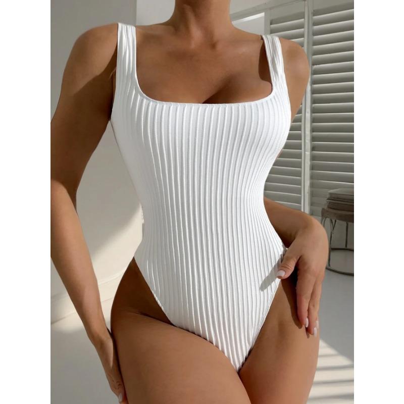 Women's Solid Color One Piece Swimsuit Summer Beach Vacation Monokini Conservative Bikini Slim Backless Swimwear 2025 New