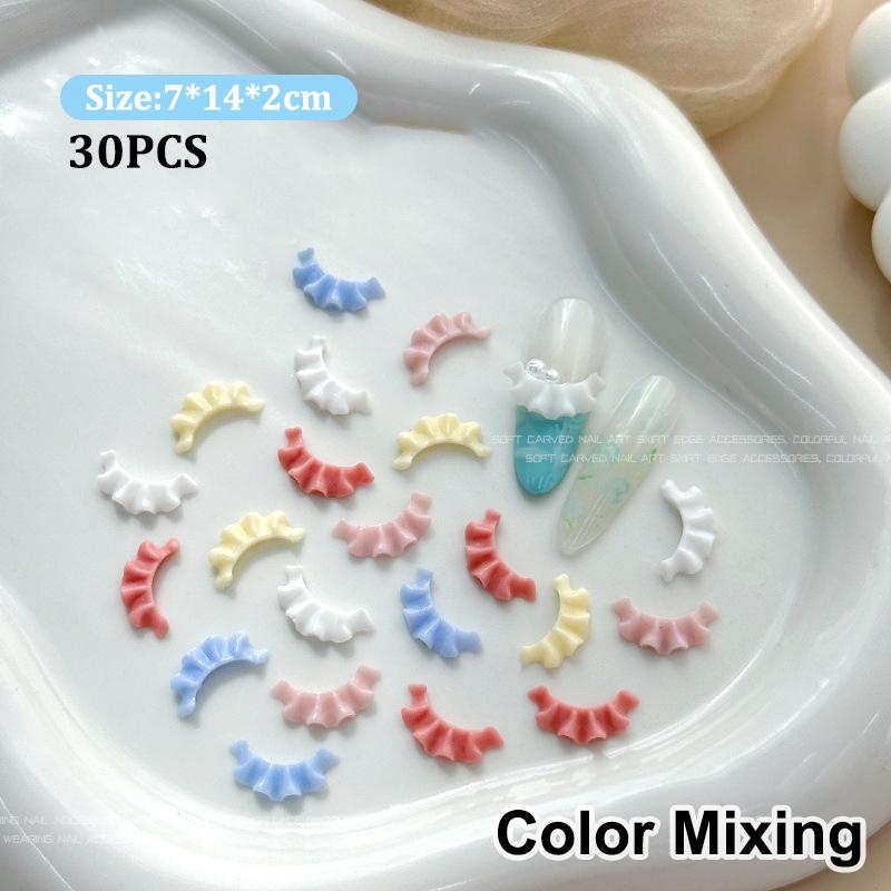 30Pcs French Carved Lace Nail Art Decorations Solid Color Lace Resin Nail Art Decorations For Diy Hairpin Nails Parts