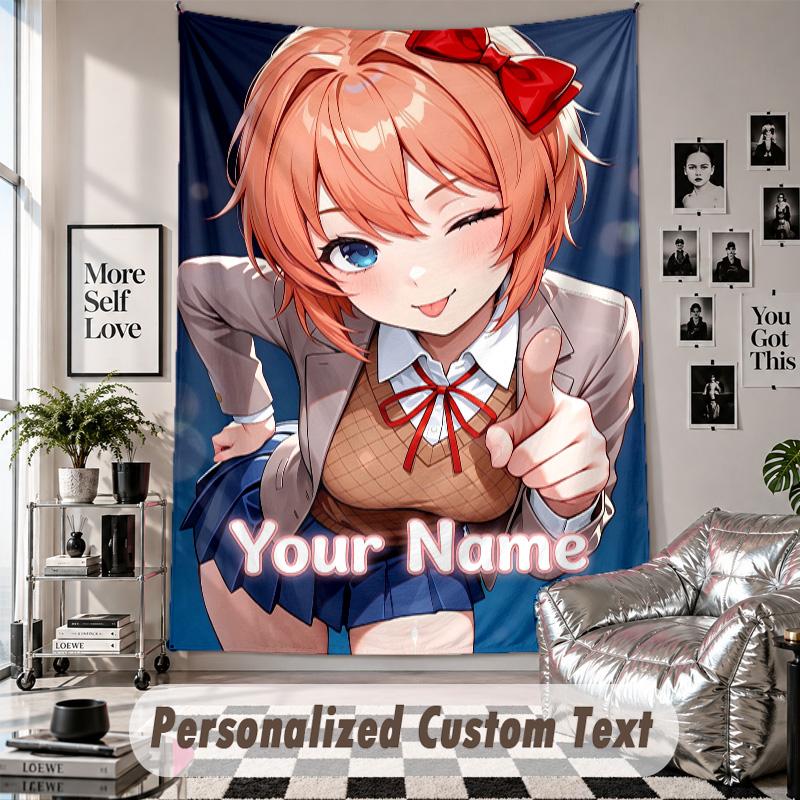 Benutzerdefinierte Wandbehang-Tapisserie, Doki Doki Literature Club Personalisierter Name Text Heimwanddekoration