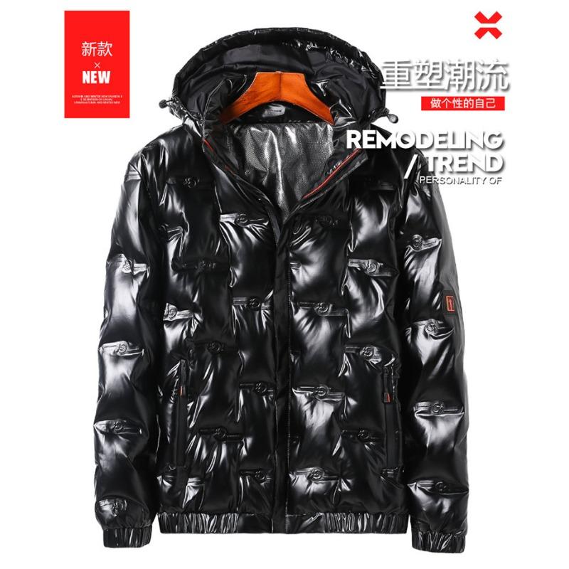 2025 Winter Daunenjacke Herren Neue Kapuzen-Daunenjacke Lässig Glänzend Kurz Daunenjacke Baumwolljacke