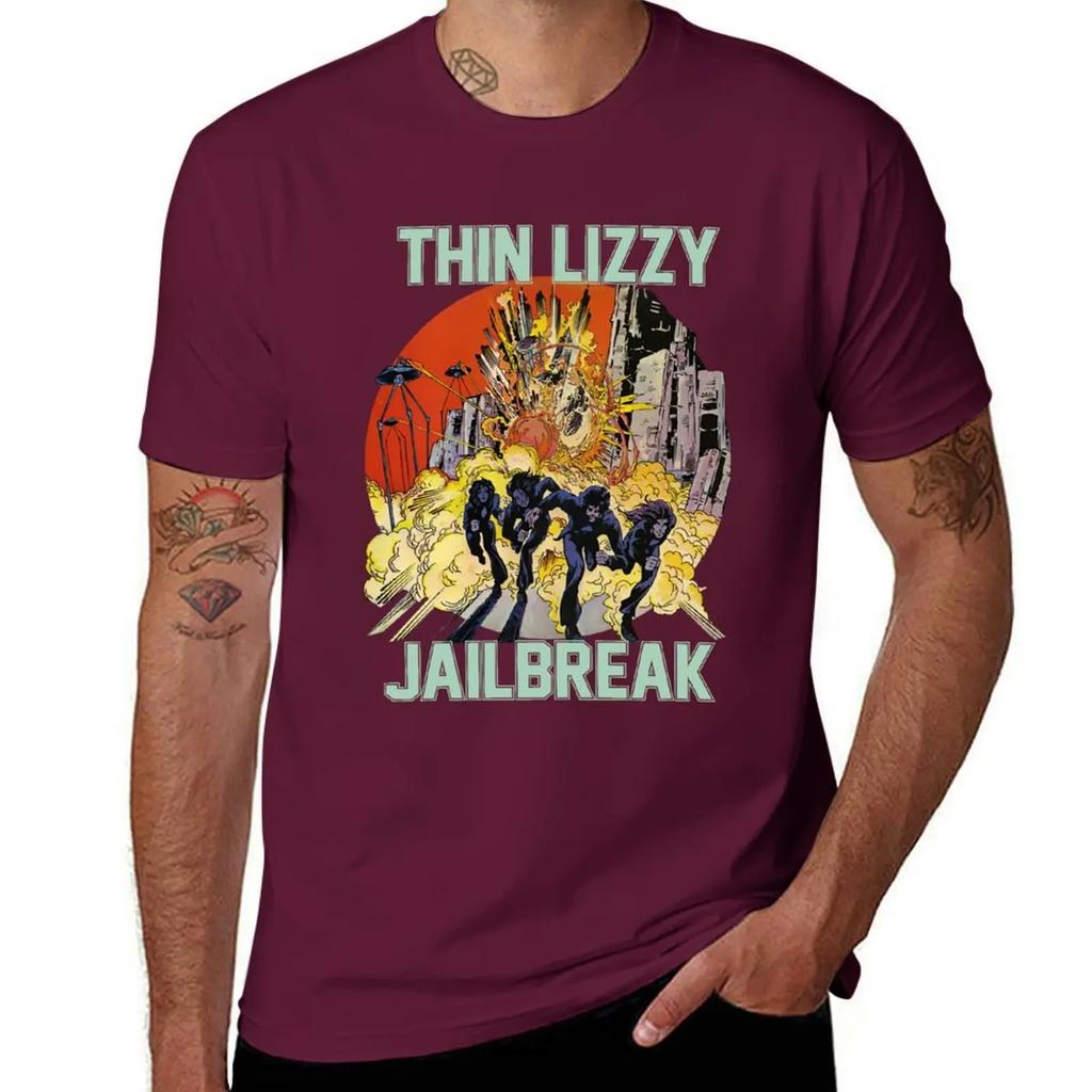 Thin Lizzy Jailbreak Explosion Vintage Black Print T Shirt TShirt Korean Fashion for a Boy Designer T Shirt Unisex